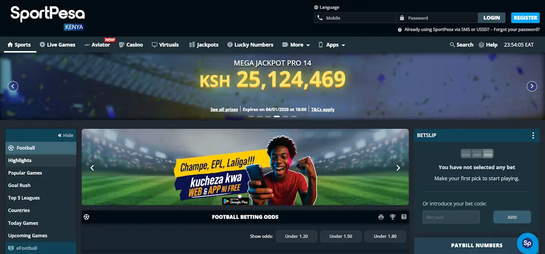 SportPesa Sportsbook and Casino Screenshot